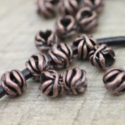 10 floral Beads, Antique Copper