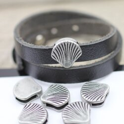 10 Dark Silver shell sliding Beads