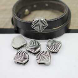 10 Dark Silver shell sliding Beads