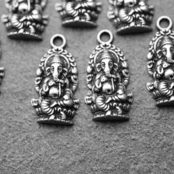 10 Dark Silver Elephant Ganesha Charms Pendants