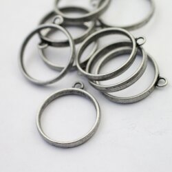 5 Dark Silver Round Hollow Frame Glue Blank, Open Bezel...