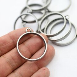 5 Dark Silver Round Hollow Frame Glue Blank, Open Bezel Blank Frame, Resin Jewelry Findings