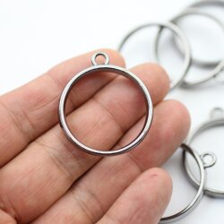 5 Gun Metal Round Hollow Frame Glue Blank, Open Bezel Blank Frame, Resin Jewelry Findings