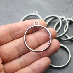 5 Gun Metal Round Hollow Frame Glue Blank, Open Bezel Blank Frame, Resin Jewelry Findings