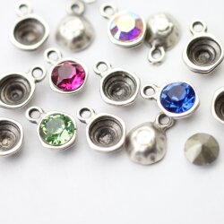 20 Antique Silver Pendants Settings for Swarovski and Preciosa Crystal 8 mm