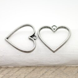 5 Dark Silver Heart Hollow Frame Glue Blank, Drop Open...