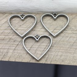 5 Dark Silver Heart Hollow Frame Glue Blank, Drop Open Bezel Blank Frame, Resin Jewelry Findings