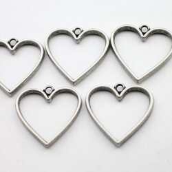 5 Dark Silver Heart Hollow Frame Glue Blank, Drop Open Bezel Blank Frame, Resin Jewelry Findings