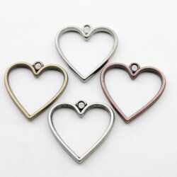 5 Dark Silver Heart Hollow Frame Glue Blank, Drop Open Bezel Blank Frame, Resin Jewelry Findings