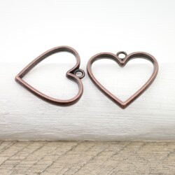 5 Antique Copper Heart Hollow Frame Glue Blank, Drop Open...