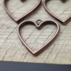 5 Antique Copper Heart Hollow Frame Glue Blank, Drop Open Bezel Blank Frame, Resin Jewelry Findings
