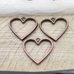 5 Antique Copper Heart Hollow Frame Glue Blank, Drop Open Bezel Blank Frame, Resin Jewelry Findings