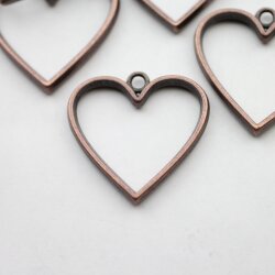 5 Antique Copper Heart Hollow Frame Glue Blank, Drop Open Bezel Blank Frame, Resin Jewelry Findings