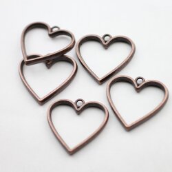 5 Antique Copper Heart Hollow Frame Glue Blank, Drop Open Bezel Blank Frame, Resin Jewelry Findings