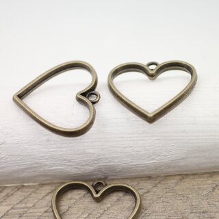 5 Antique Bronze Heart Hollow Frame Glue Blank, Drop Open Bezel Blank Frame, Resin Jewelry Findings