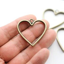 5 Antique Bronze Heart Hollow Frame Glue Blank, Drop Open Bezel Blank Frame, Resin Jewelry Findings