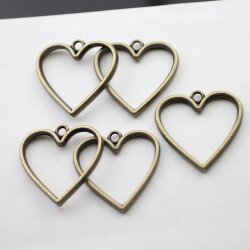 5 Antique Bronze Heart Hollow Frame Glue Blank, Drop Open Bezel Blank Frame, Resin Jewelry Findings
