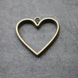 5 Antique Bronze Heart Hollow Frame Glue Blank, Drop Open Bezel Blank Frame, Resin Jewelry Findings