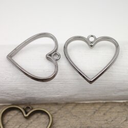 5 Jet Hematite Heart Hollow Frame Glue Blank, Drop Open...