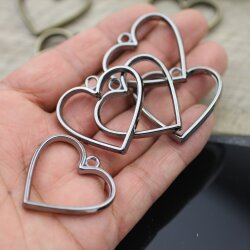 5 Jet Hematite Heart Hollow Frame Glue Blank, Drop Open...