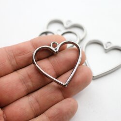 5 Jet Hematite Heart Hollow Frame Glue Blank, Drop Open Bezel Blank Frame, Resin Jewelry Findings