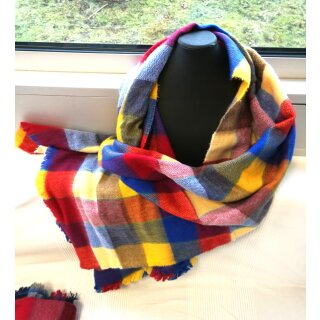 Remnant SALE XXL Plaid Snuggle Wool Scarf Fringed Scarf Squares Multicoloured Unisex