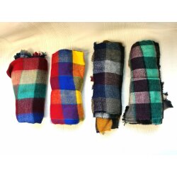 Remnant SALE XXL Plaid Snuggle Wool Scarf Fringed Scarf Squares Multicoloured Unisex