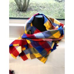 Remnant SALE XXL Plaid Snuggle Wool Scarf Fringed Scarf Squares Multicoloured Unisex