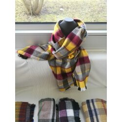 Remnant SALE XXL Snuggle Wool Scarf Fringed Scarf Big Squares Earth-Tones Unisex