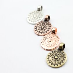 5 Antique Bronze Sun Mandala Round Disc Pendants 22 mm