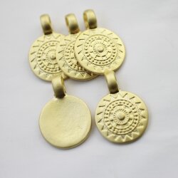 5 Matte Gold Sun Mandala Round Disc Pendants 22 mm