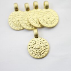 5 Matte Gold Sun Mandala Round Disc Pendants 22 mm