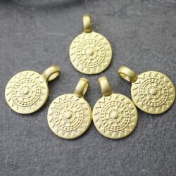 5 Matte Gold Sun Mandala Round Disc Pendants 22 mm