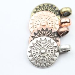 5 Matte Gold Sun Mandala Round Disc Pendants 22 mm