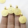 5 Matte Gold Sun Mandala Round Disc Pendants 22 mm