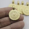 5 Matte Gold Sun Mandala Round Disc Pendants 22 mm