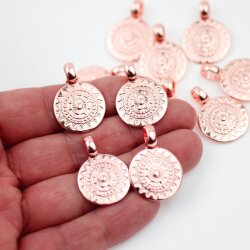 5 Rosegold Sun Mandala Round Disc Pendants 22 mm