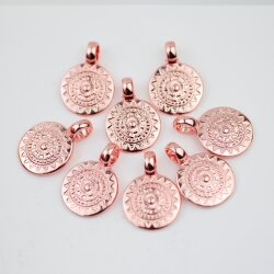 5 Rosegold Sun Mandala Round Disc Pendants 22 mm