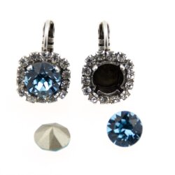 Stud Earring setting with crystal border für 8 mm Chatons, Rivoli Swarovski Crystals Rhodium Imitation