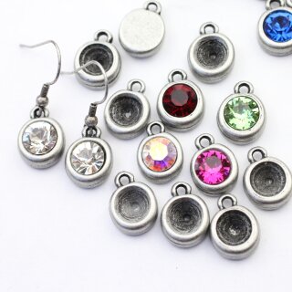 10 Pendant cups for 8 mm Chatons Swarovski Crystals, Dark Sillver