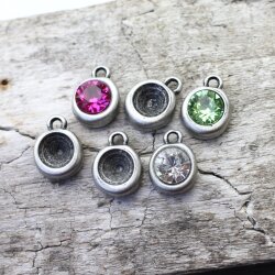 10 Pendant cups for 8 mm Chatons Swarovski Crystals, Dark Sillver