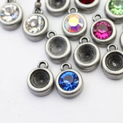 10 Pendant cups for 8 mm Chatons Swarovski Crystals, Dark Sillver